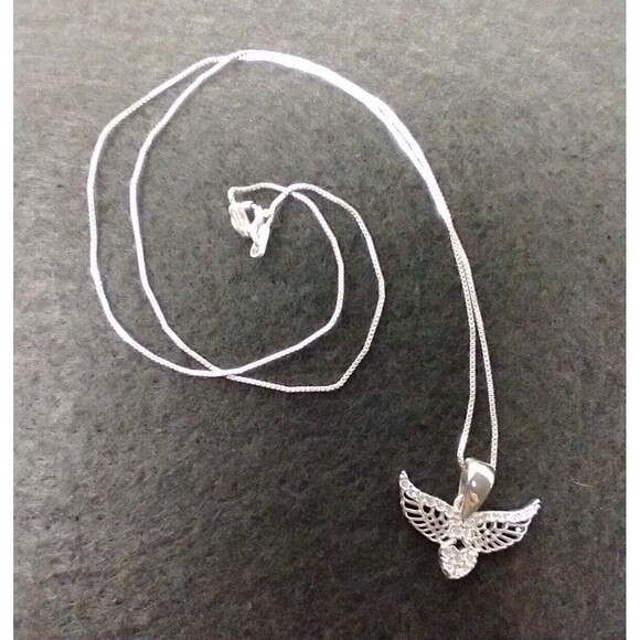 Angel Wings AAA CZ Pendant Sterling On 925 Box Chain Approx 10" - Picture 5 of 8